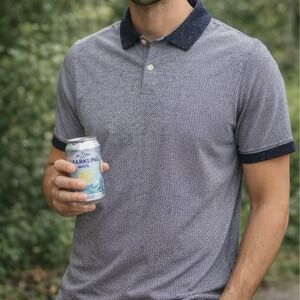 Add 'Grey and black polo shirt #poloshirt 60% cotton NWT no roll collar